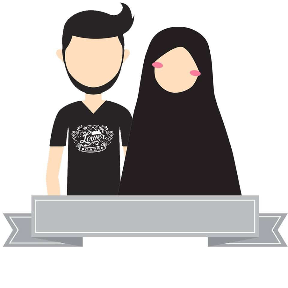 gambar kartun muslimah couple romantis terpisah