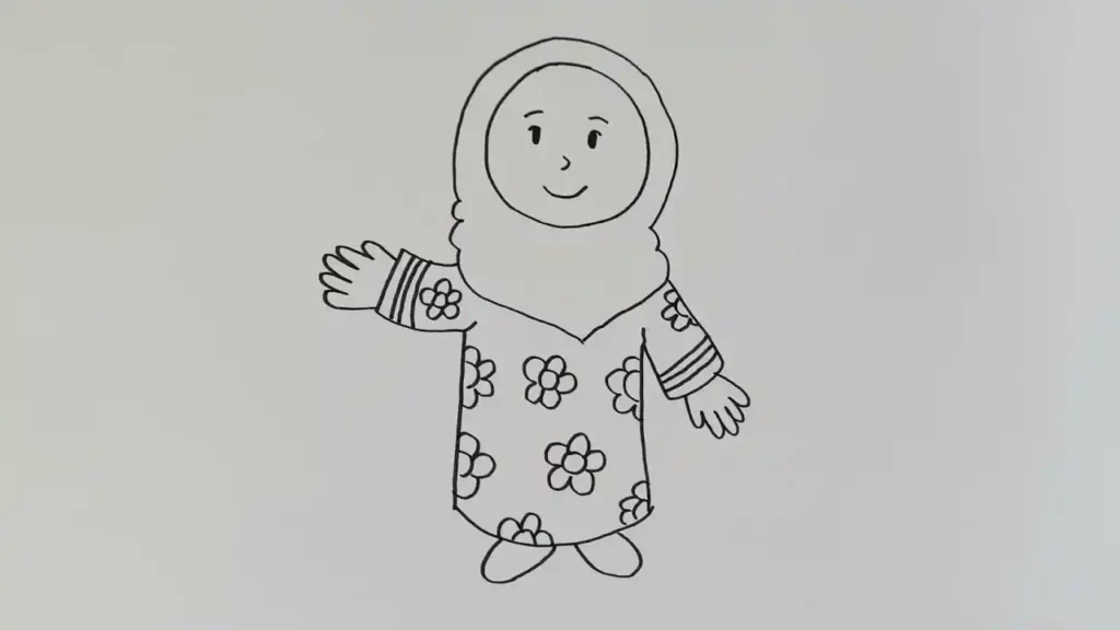 sketsa gambar orang berhijab yang mudah