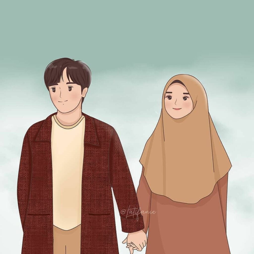Gambar Kartun Muslimah Couple Romantis