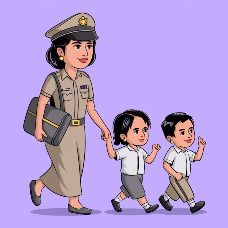 Gambar Kartun Polisi dan Bhayangkari, Menampilkan Kehidupan Sehari-hari